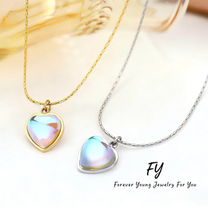 Collana con Ciondolo a Cuore in Pietra di Luna Solitaria in Acciaio Inossidabile, Gioiello Elegante e Raffinato per Donne e Ragazze, Regalo di Moda FY - Product Image 1