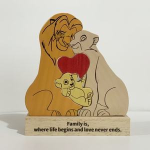 Puzzle en bois commémoratif <span class=keywords><strong>Famille</strong></span> <span class=keywords><strong>Roi</strong></span> <span class=keywords><strong>Lion</strong></span> Simba, design moderne, transfrontalier, couleur écho, ornement gravé DIY, cadeau - Product Image 3