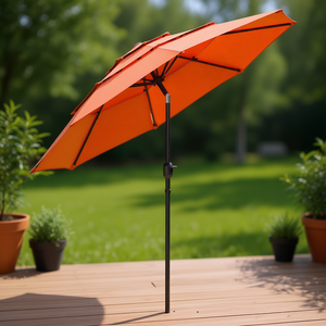 Parasol de marché extérieur orange à 3 niveaux, 3 m, avec manivelle inclinable, mât en aluminium, pour terrasse et patio - Product Image 2