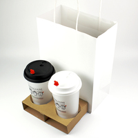 4 pièces de barquettes jetables écologiques en kraft pour boissons chaudes (thé au lait, café) avec poignée et impression en relief