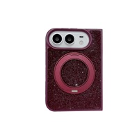 Étui de téléphone pliable Duo pour iPhone, design luxueux entièrement orné de diamants, support rotatif à 360 degrés, compatible avec Apple 18 Fold