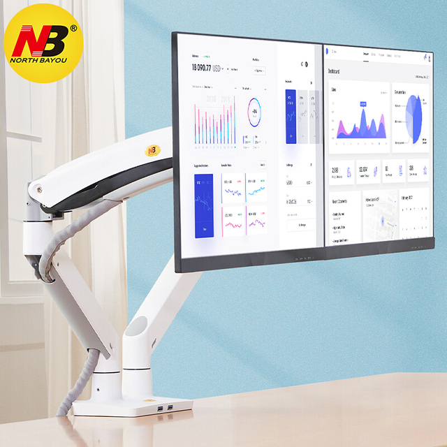 NB F195A 22-32 Inch Dual LCD LED Monitor Arm Gas Spring Arm Full Motion Monitor Holder 3-12kg Load Support Aluminum Stock
