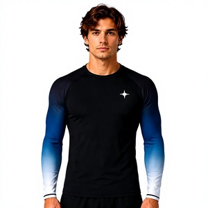 Men Latest <b>Design</b> <b>Compression</b> <b>Shirt</b> Quick Dry <b>Customize</b> Logo Sublimation Contrast Sleeves Print O-Neck Rash Guard Gym Wear <b>Shirt</b> - Product Image 1
