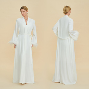 Wholesale Custom Logo Women's Light Luxury Detachable Feather Robe Set Spring/Summer High Quality Ice Silk Pajamas Sleepwear - Product Image 2