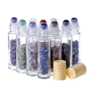 10ml Jade Roll Ball Oil Bottle Semi-precious Crystal Essential Oil Bottle Rose Quartz Crystal Chips Perfume Bottles