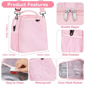 Sac à <span class=keywords><strong>lunch</strong></span> isolé Oxford pliable avec lettres seau capacité 12L fourre-tout étanche 2 crochets métalliques poches latérales en maille sangle réglable - Product Image 2