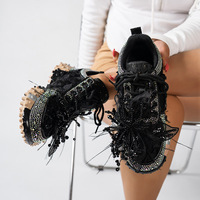 Baskets Dad pour femmes, Nouvelle Collection Printemps 2026, en toile avec strass et nœud, à plateforme et semelle épaisse, style sport décontracté antidérapant