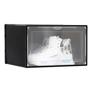 Scatole di scarpe in plastica con magnete trasparente scatola di immagazzinaggio per scarpe anteriore a goccia scatole di scarpe per esposizione impilabili trasparenti personalizzate in acrilico