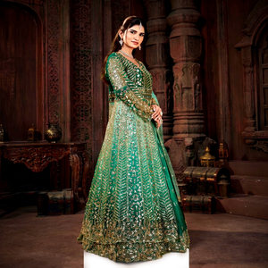 Designer Anarkali Suit with Intricate Thread Embroidery, <b>Sequin</b> & Bead Embellishment, Net Fabric Full <b>Flare</b> Festive Wear - Product Image 1