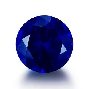 Obral besar grosir batu permata longgar korundum bulat safir biru sintetis #34 untuk membuat perhiasan