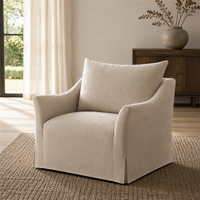 Fauteuil d'appoint rembourré beige en lin avec jupe de chaise, assise profonde, pour salon, chambre, hôtel, salle de séjour