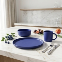 Service de table en grès bleu mat de qualité supérieure, compatible lave-vaisselle et micro-ondes, 16 pièces, pour hôtels et usage domestique en Europe