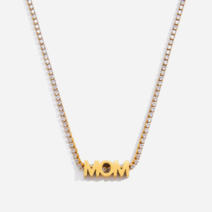 Collar con Letra MOM, Chapado en Oro de 18K, Cadena con Circonitas, Joyería para Regalo - Product Image 1