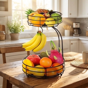 <span class=keywords><strong>Cesta</strong></span> de Frutas de 2 Niveles - Organizador de Metal de Grado Alimenticio para Verduras y Frutas, Soporte <span class=keywords><strong>Extraíble</strong></span> para Recipientes, para <span class=keywords><strong>Cocina</strong></span> o Restaurante - Product Image 1
