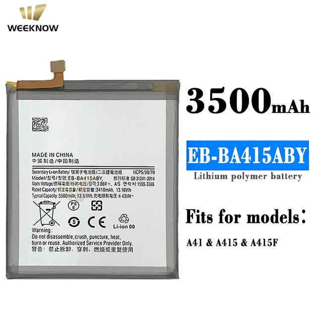 Replacement Secondary Li-ion Battery EB-BA415ABY for for A41 A415F 3410mAh 3.86V Rechargeable Silver in Stock