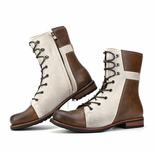 Botas de Cuero para Hombre, Altura al Tobillo, Punta Redonda, con Cordones, Forro de Algodón Transpirable, Suela de Goma, Entresuela de EVA, Color Sólido, para Todas las Temporadas - Product Image 3