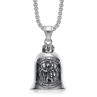 Pendentif Cloche de la Protection Saint Christophe Vintage, Cloche Porte-Bonheur pour Motard, Breloque en Acier Inoxydable 316L, Collier Bijou pour Homme, Vente en Gros