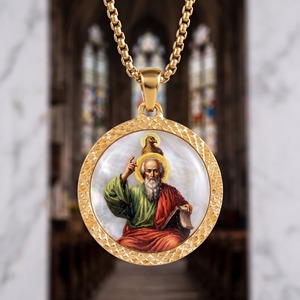 FORTUSYMBOL Collier en gros avec médaille catholique Saint Jean l'Apôtre, bijoux en acier inoxydable, motifs personnalisables, cadeau religieux - Product Image 1