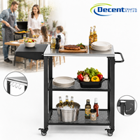 Chariot de barbecue extérieur en acier inoxydable avec étagère latérale extensible, doubles étagères grillagées et roulettes verrouillables