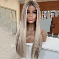 Peluca de cabello humano con encaje Frontal de Color rubio ceniza, cabello humano alineado con cutícula, peluca con encaje frontal recto sedoso sin pegamento para mujer