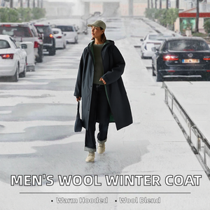 Manteau d'hiver à capuche en laine pour homme, fermeture éclair et boutons, long, vente en gros, offre spéciale - Product Image 2