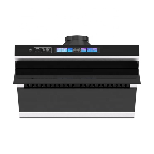 90CM Wall Mounted Black Glass Kitchen Chimney Cooker Hood Smart Voice Control