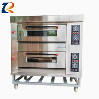 Four à gaz professionnel Zhuoran à double étage et quatre plateaux, avec contrôle automatique de la température et éclairage intérieur, pour café, boulangerie, pizzeria
