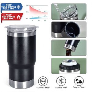 Wholesale Beer Cooler Stainless Steel Beer <b>Bottle</b> Can Holder Double Wall Vacuum Insulated Beer Cooler with Opener Lid Rubber Cup - Product Image 5