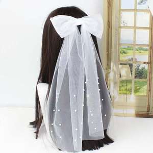 <span class=keywords><strong>Tschick</strong></span> Vente en gros de magnifiques voiles à nœud papillon, accessoires pour cheveux pour femmes, voile de mariée en perles, nœud papillon - Product Image 1