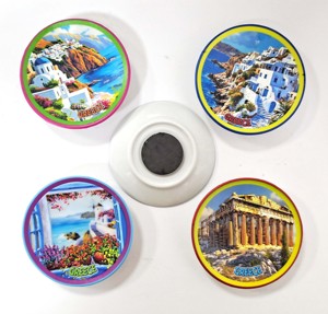 Assiette décorative en céramique avec logo personnalisé, différentes tailles, style aimant de réfrigérateur, souvenir de Grèce, 7,5 cm, 12,5 cm, 17,5 cm... - Product Image 2