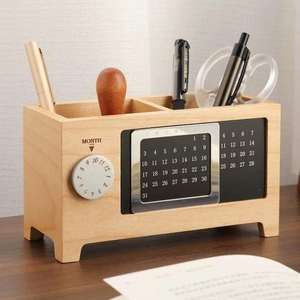 منظم مكتب خشبي مخصص مع تقويم وحامل أقلام ومقصورات تخزين لديكور المكتب المنزلي، صندوق هدايا عملي - Product Image 4