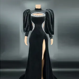 2022 Black Handmade Crystal Diamond Robe De Marie Princesse Puff Sleeve Robe De Black Party Dresses stage costume