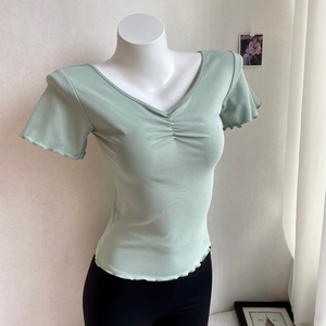 <span class=keywords><strong>Brandy</strong></span> BM, nueva <span class=keywords><strong>ropa</strong></span> de entrenamiento de baile para adultos de verano para mujeres, camiseta de manga corta con cuello en V para Yoga, <span class=keywords><strong>ropa</strong></span> de baile de punto adelgazante - Product Image 4