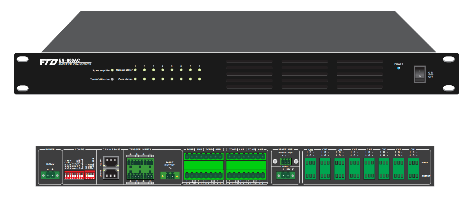 8 Channel Public Address System Fault Changeover Speaker Line Surveillance Pa Power Amp 50V