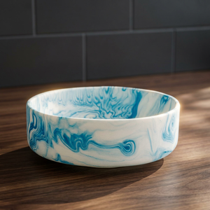 Cuenco de Resina Hecho a Mano, Diseño Marmoleado Azul y Blanco, Estilo Oriental, Plato para Servir con Acabado Bajo Esmalte, para Exhibición de Alimentos, Regalos, Utensilios de Cocina - Product Image 1