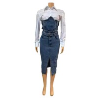 Ensemble décontracté africain en jean 2025 pour femme – Chemise courte en denim et pantalon – Ensemble deux pièces slim avec veste et pantalon en jean pour femme