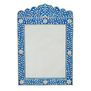 Miroir mural de luxe en gros, motif floral bleu ciel, incrustation en résine osseuse, style moderne, design en bois, décoratif - Product Image 1