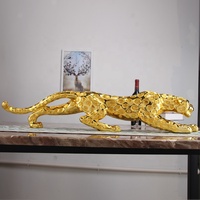 Décoration animale créative en résine Léopard Porte-Bonheur pour Salon, Meuble TV et Hall d'Hôtel, Artisanat de Luxe