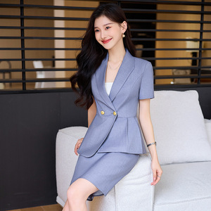 Women's Suit Set Short Sleeve Elegant Office Wear Anti-Wrinkle Spring Formal Work Uniform Skirt Style - Product Image 1