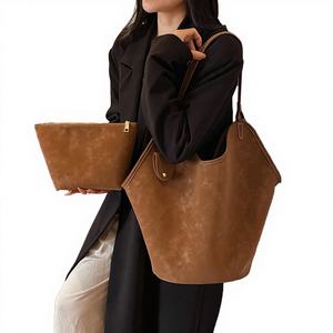 Bolso de Hombro Tipo Cubo Vintage 2025 para Mujer, Otoño, Gran Capacidad, Color Sólido, Elegante, Abierto, Impermeable, PU - Product Image 4