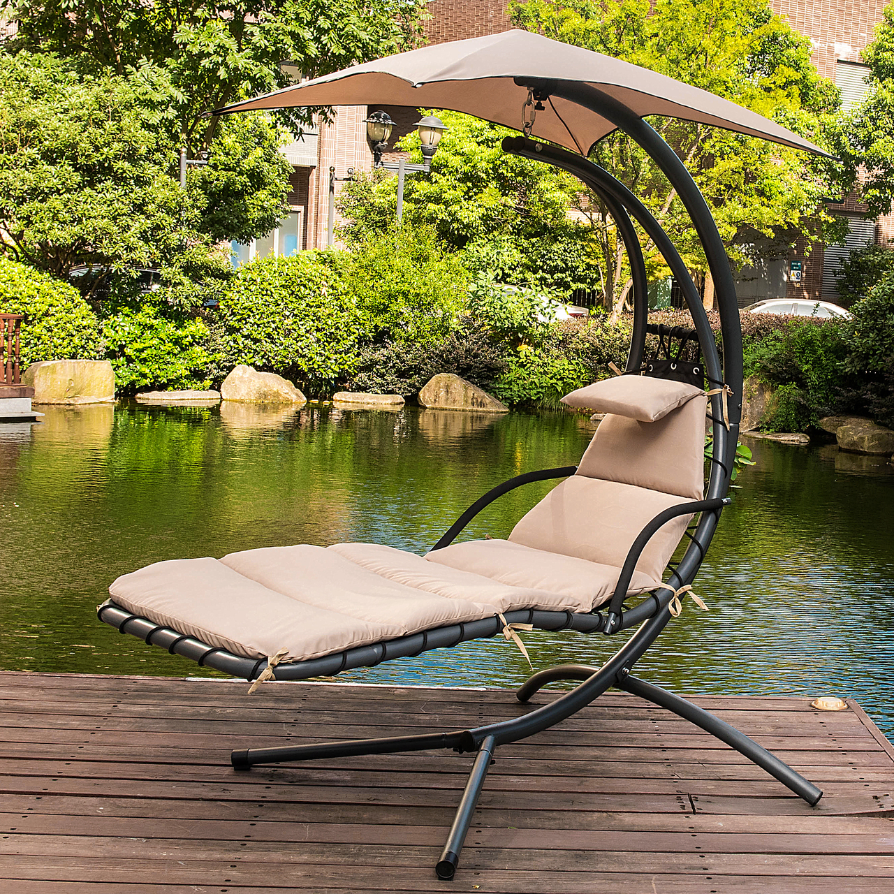 Columpio flotante para Patio al aire libre, hamaca, sillas de salón colgantes con almohada integrada