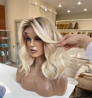 Pelucas de Cabello Humano con Frente de Encaje 13x4, Onduladas, Estilo Bob, 12 Pulgadas, Color Rubio Ceniza Degradado, Cabello Virgen Remy para Mujeres