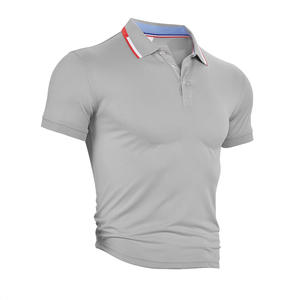Polo à manches courtes pour hommes de style européen et américain, couleur rouge unie, séchage rapide, col rabattu, vêtements décontractés de loisirs et de sport - Product Image 2