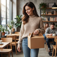 Caja de Papel Kraft para Llevar Comida Caliente, con Asa y Cierre Seguro, para Almuerzo, Pollo Frito, Envase Ecológico Desechable, Tamaño Personalizado