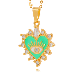 Collar de Corazón con Ojo Turco Bañado en Oro de 18K, Colgante de Esmalte Colorido, Joyería Fina con Circonitas para Mujer, Protección, Regalo de la Suerte, de Moda - Product Image 5