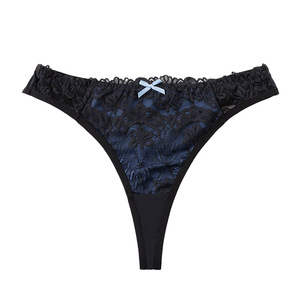 Wholesale <b>Women</b> Sexy Low Rise Thong Panties Sheer Eyelash <b>Lace</b> With Mini Bow Ladies G String <b>Underwear</b> OEM ODM - Product Image 4