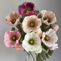 Bouquet de 2 têtes de fleurs artificielles en PU, type coquelicot et anémone, petite taille, accessoires de décoration pour salon, table à manger et maison