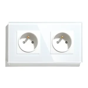 MVAVA Double French Socket16a French Plug FR Outlet with Double Crystal Glass Frame Wall Socket 16A 2 Years Standard Grounding