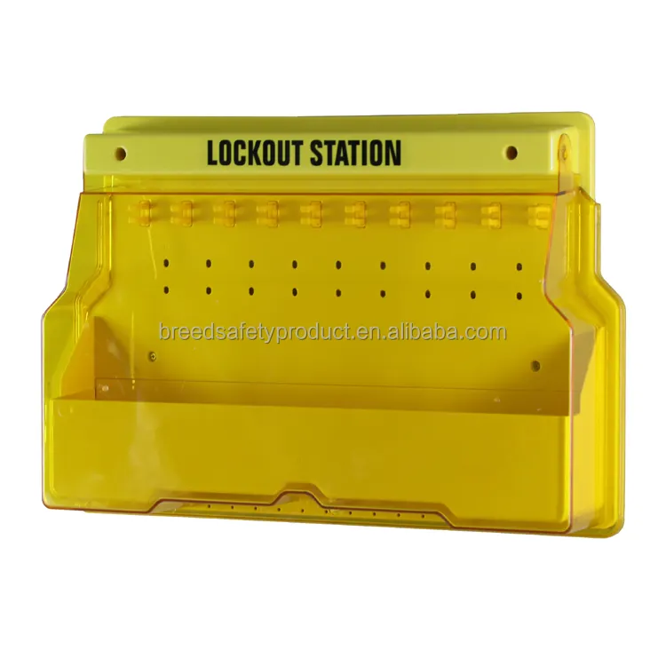 Breed Wall-mounted Safety Lockout Station with 10 Clips Transparent Yellow Cover Allow 20 Padlocks