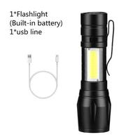 Mini lampe torche portable en aluminium COB zoomable, étanche, LED rechargeable par USB, style tactique